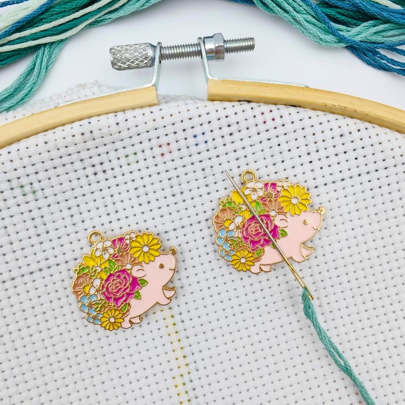 MAGNEECH Flower Hedgehog Needle Minder Set - Magnetic Needle Holder for Cross Stitch, Embroidery Accessories - Funny Needle Minder (2 PCS) - Image 1